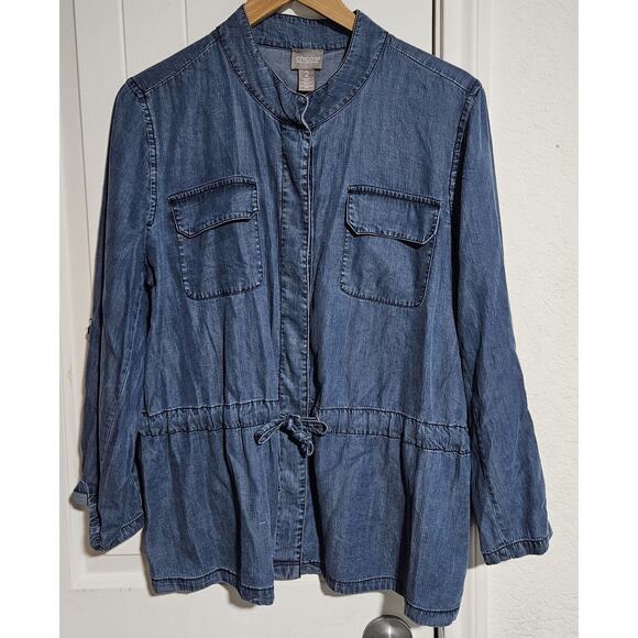 Chico's Tops - Chico's Soft Denim Button-down‎ Long Sleeve Blouse With Built-in Drawstring